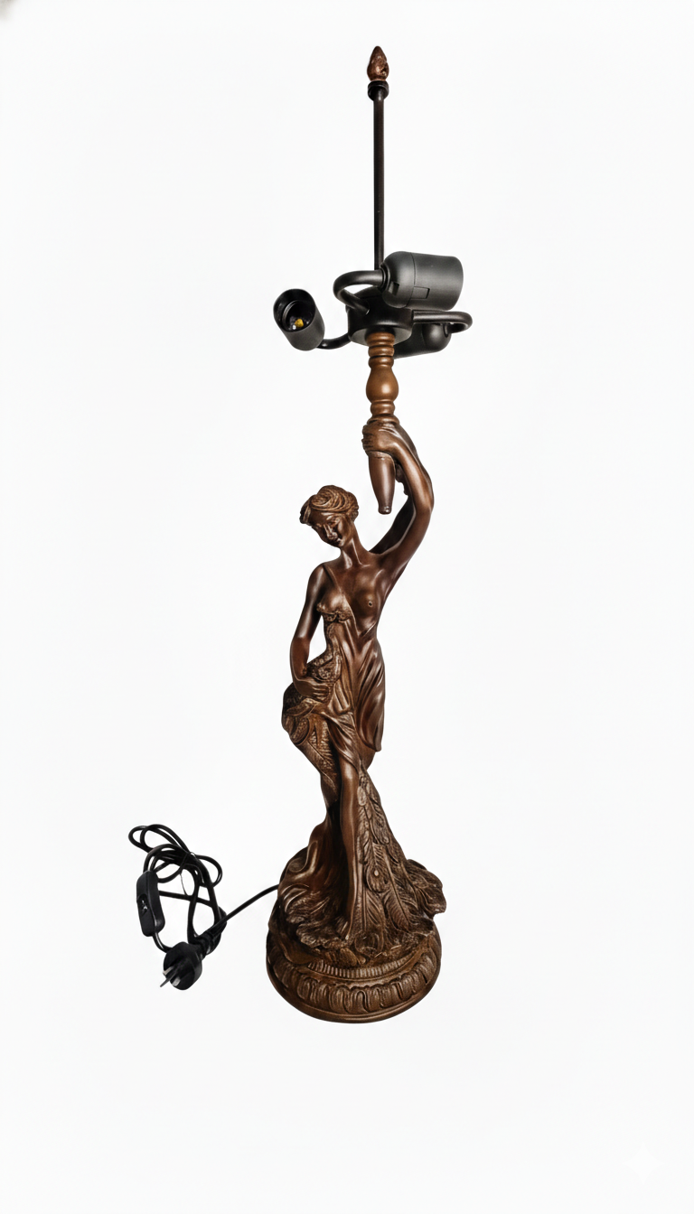 Victorian Lady Figurine Lamp Base - 3-Light Socket - Compatible with 18"-22" Large Tiffany Shades