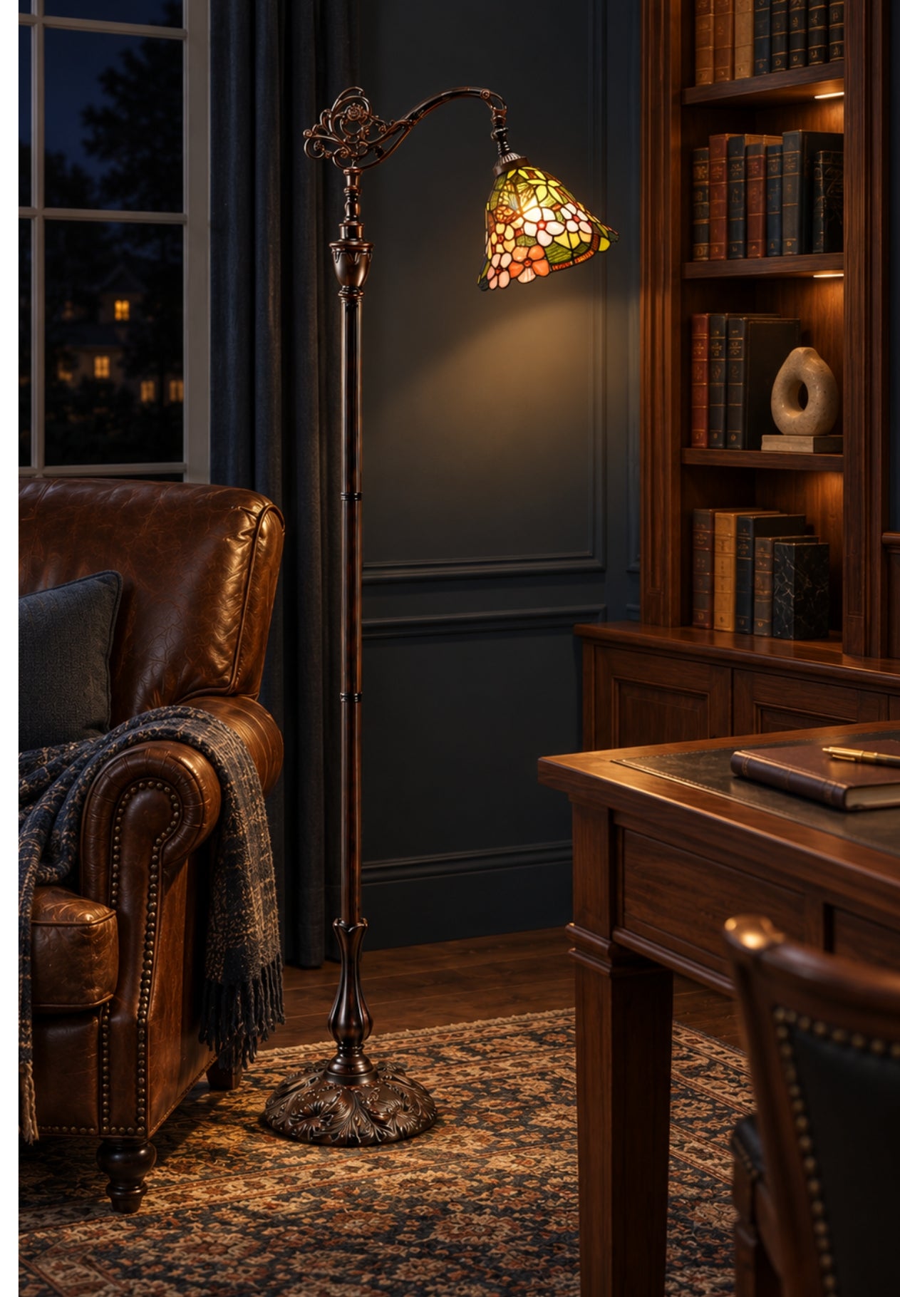 Vivid Buterfly Leadlight Stained Glass Bridge Arm Tiffany  Floor Lamp