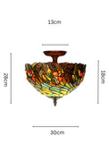 12"Golden Wheat Head Butterfly Tiffany Semi Flush Mount Ceiling Light