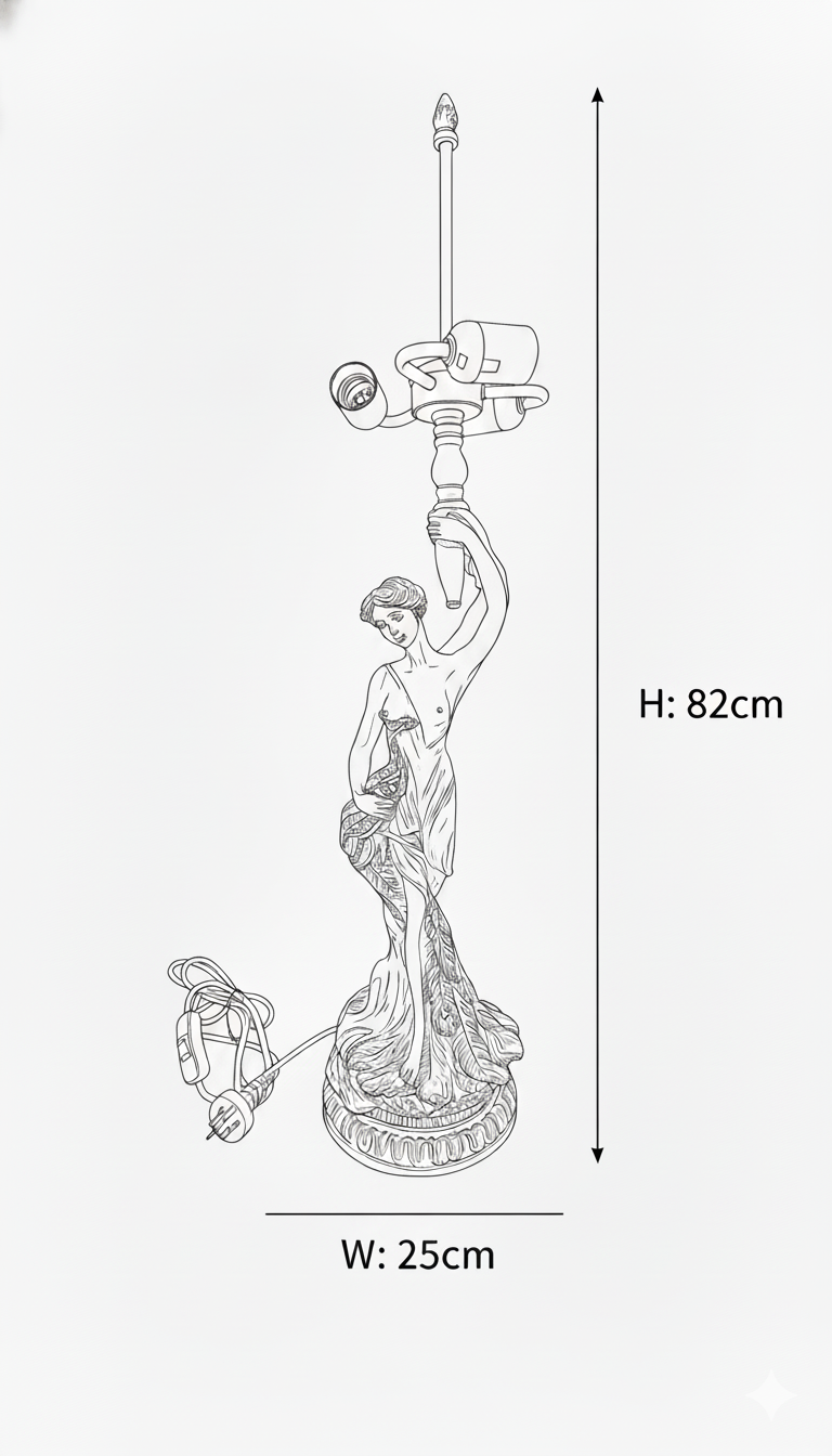 Victorian Lady Figurine Lamp Base - 3-Light Socket - Compatible with 18"-22" Large Tiffany Shades