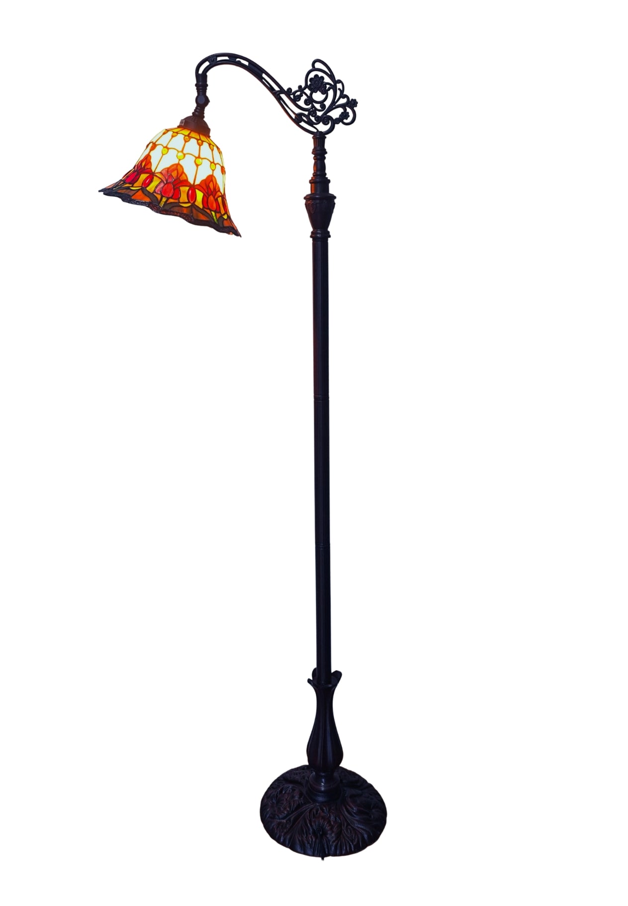 Art Nouveau Tulip Stained Glass Bridge arm Tiffany Floor Lamp