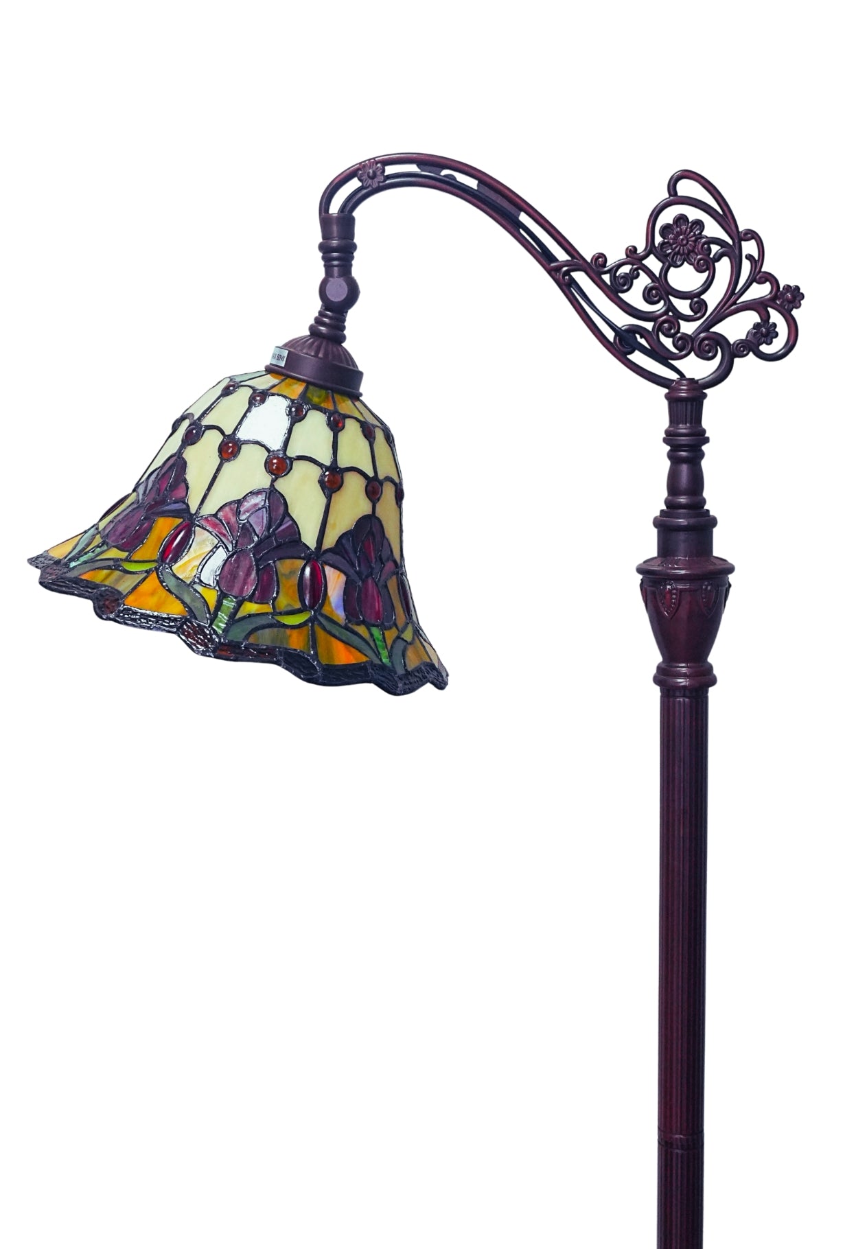 Art Nouveau Tulip Stained Glass Bridge arm Tiffany Floor Lamp