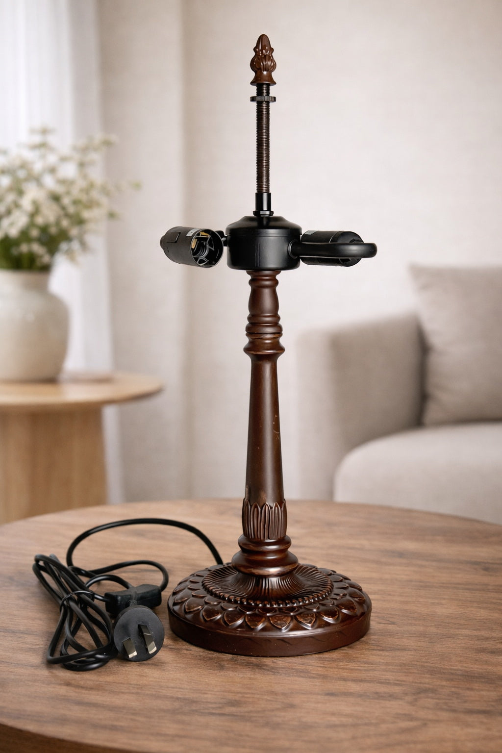 Art Nouveau Lotus Pedestal Metal Alloy Lamp Base – Antique Bronze Finish for 10" Tiffany Shades