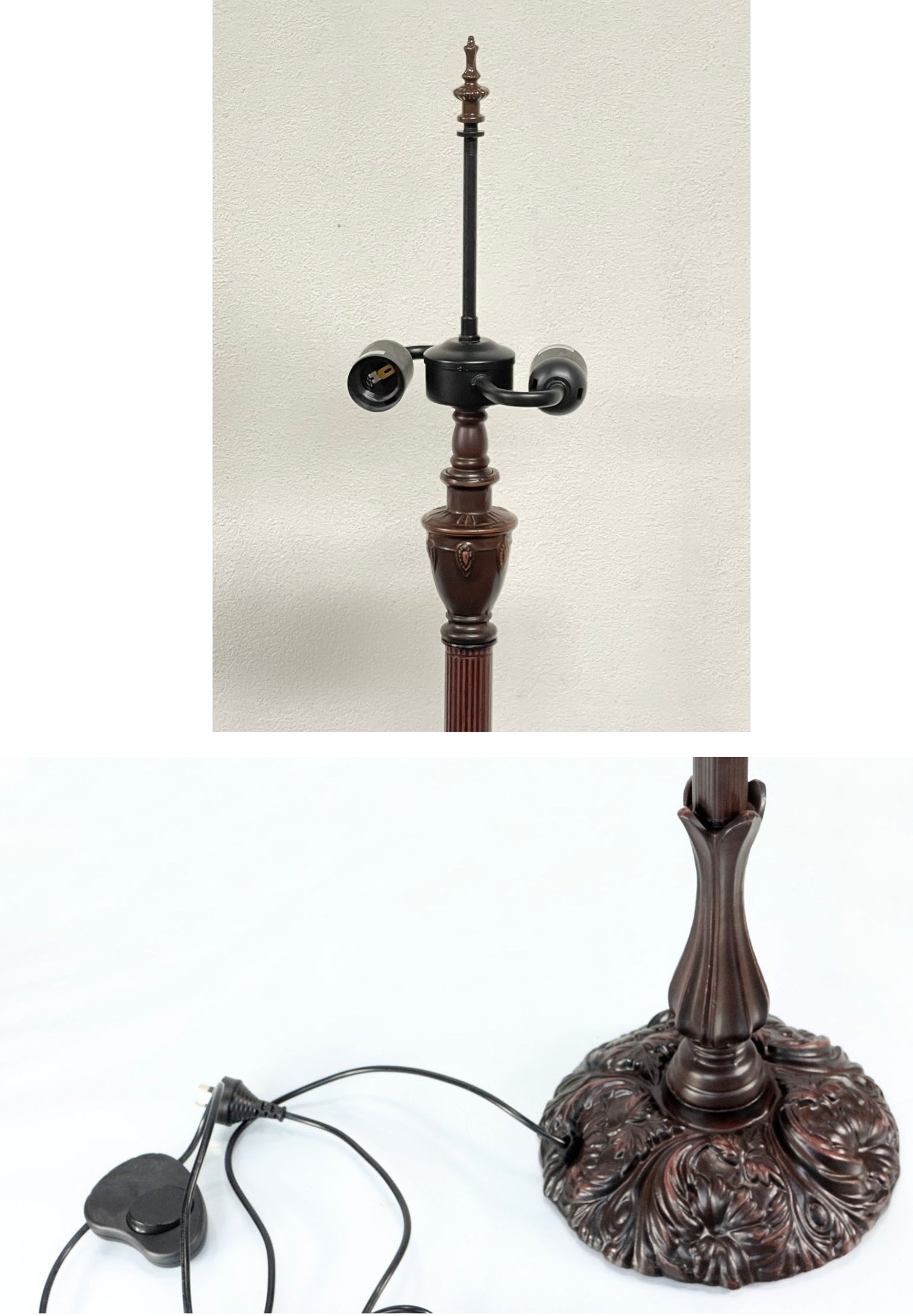 Ornate Heavy Metal Dual-Light Floor Lamp Base for 16"- 20" wide Tiffany Lamp shade