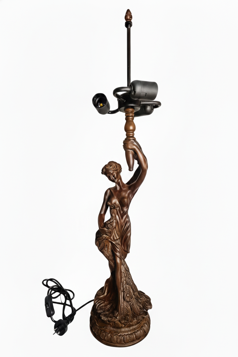 Huge 20" Vienna Baroque Stained Glass Tiffany Table Lamp with Lady peacock Base