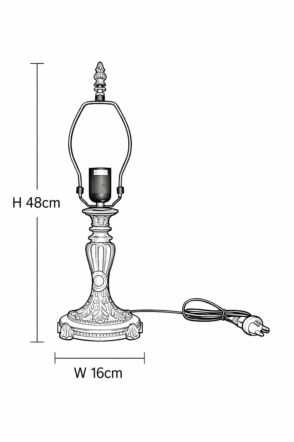 Classic Vintage Carved Lamp Base for 12" Shade