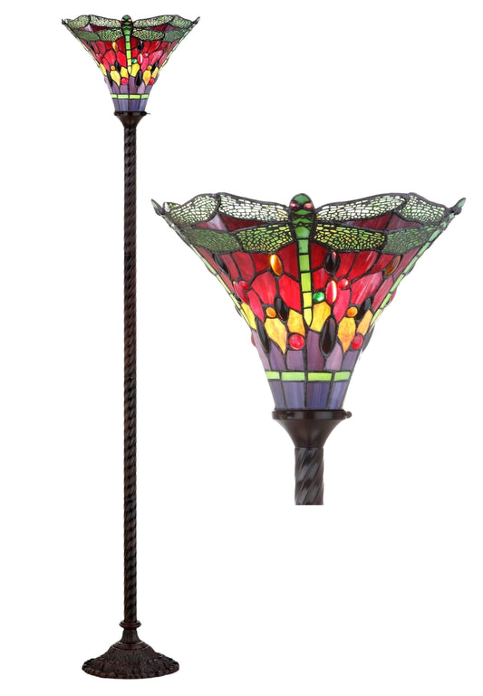 Large Red Jewel Dragonfly Tiffany Torchiere Floor Lamp