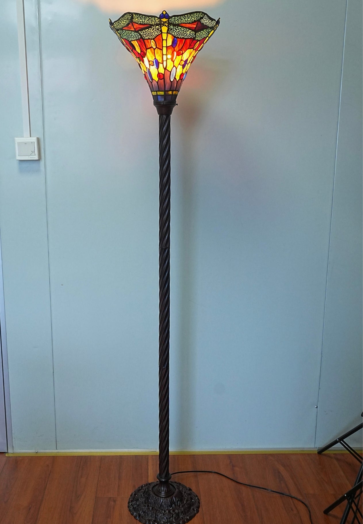 Large Red Jewel Dragonfly Tiffany Torchiere Floor Lamp