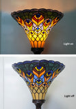 Large Golden Peacock Stained Glass Tiffany Torchiere Floor Lamp