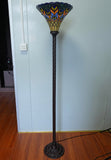 Large Golden Peacock Stained Glass Tiffany Torchiere Floor Lamp