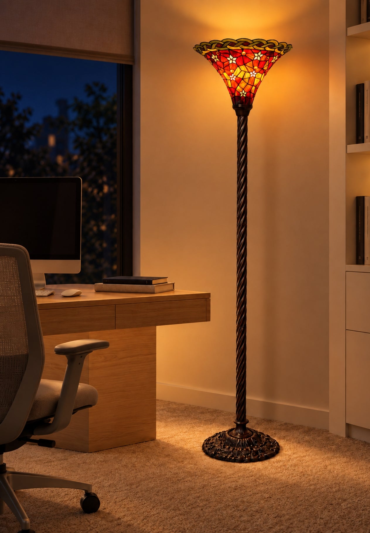 Large Vintage Ruby Amber Tiffany Torchiere Floor Lamp