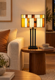 Large Modern Geometric Stained Glass Table Lamp – Amber Gold