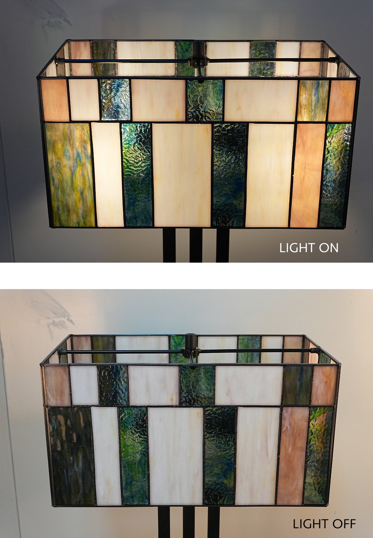 Large Modern Geometric Stained Glass Table Lamp – Forest Green