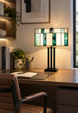 Large Modern Geometric Stained Glass Table Lamp – Forest Green