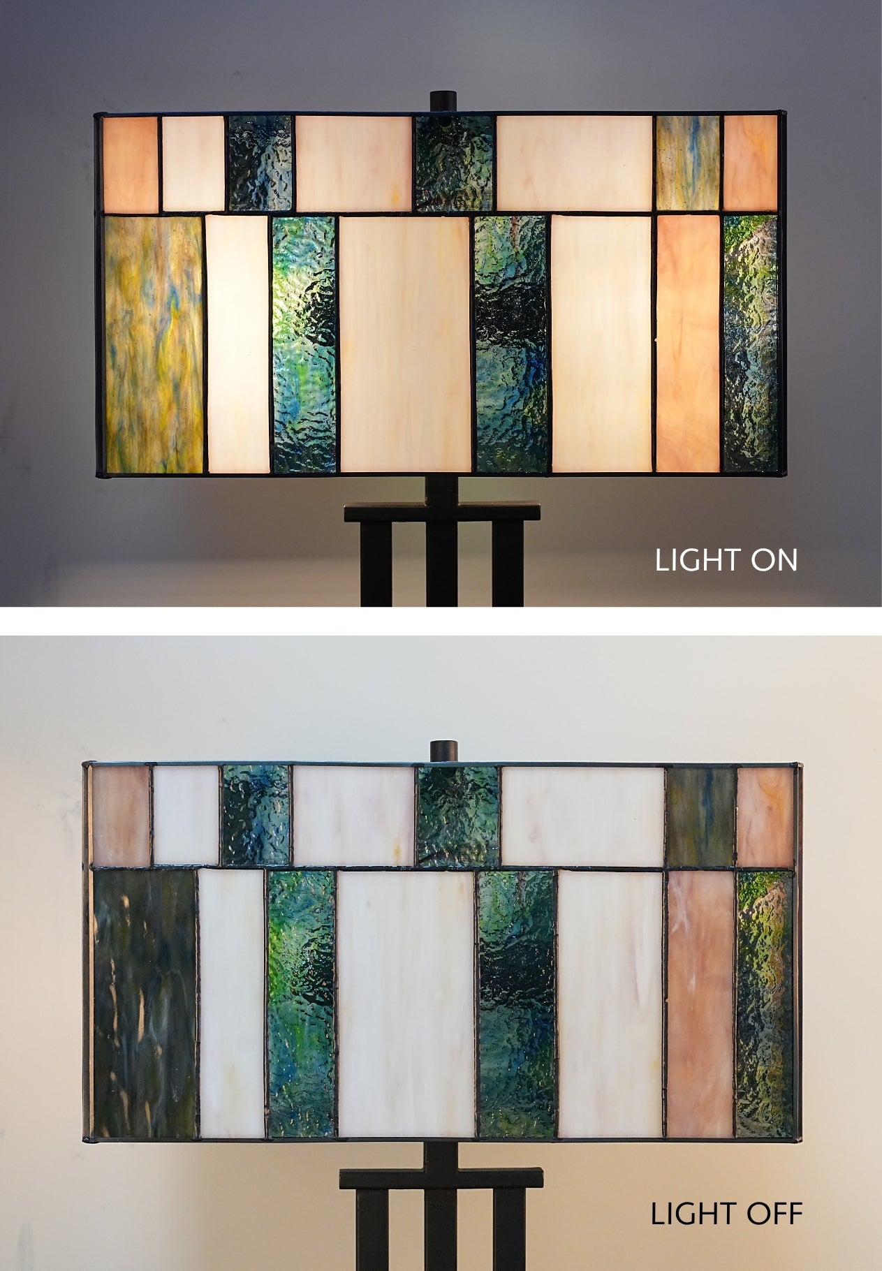 Large Modern Geometric Stained Glass Table Lamp – Forest Green