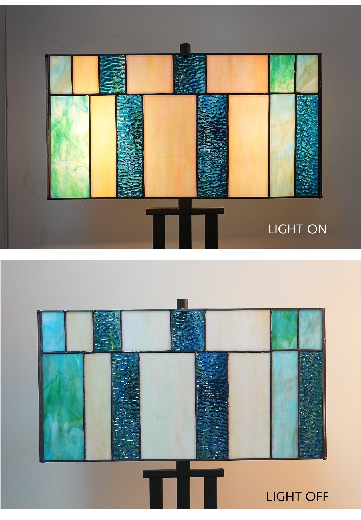 Large Modern Geometric Stained Glass Table Lamp – Ocean Blue