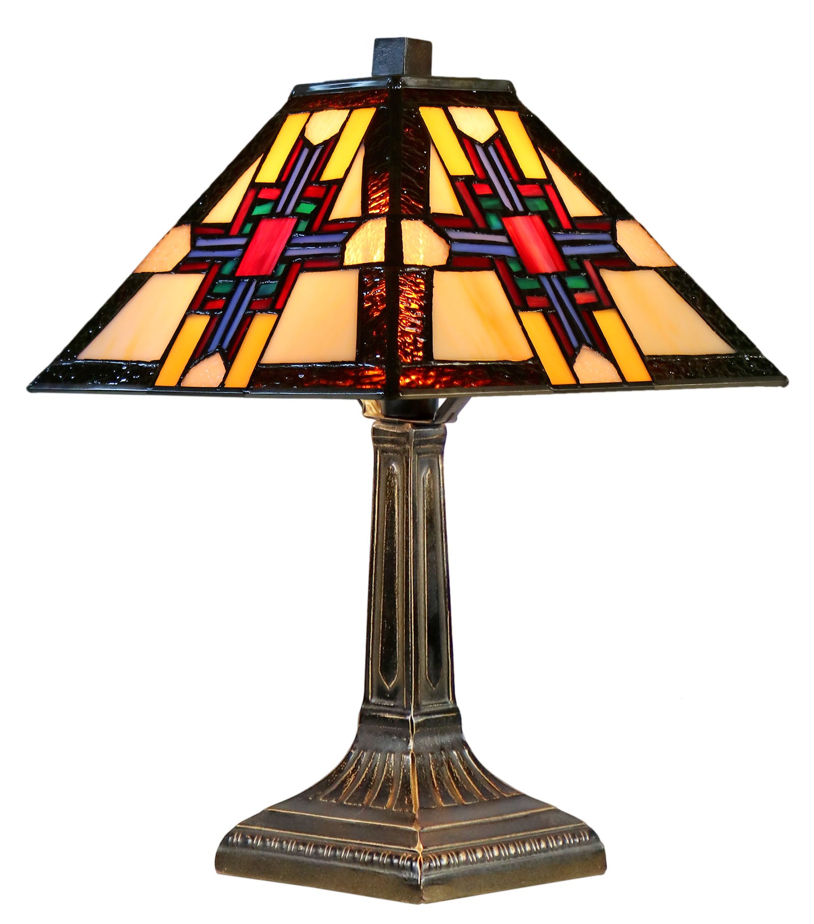 Classical 9"Square Shade  Mission Style Mini Tiffany Desk Lamp