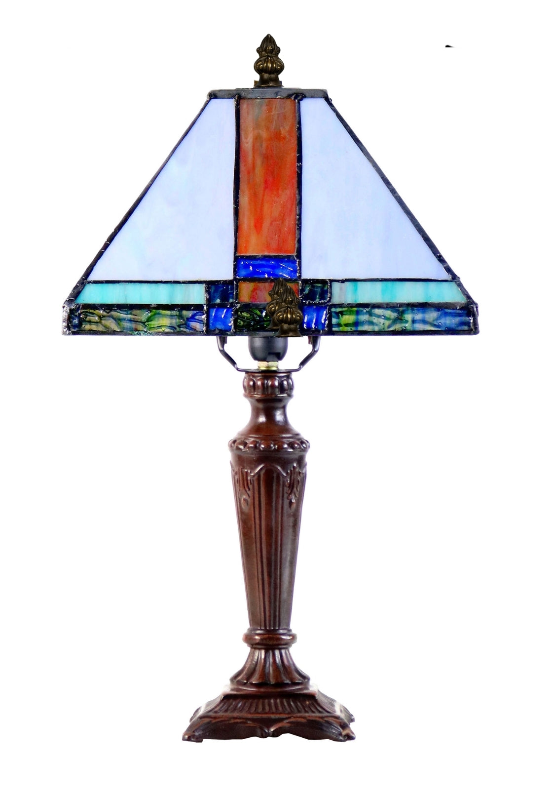 10" Mission Style Stained Glass Tiffany Table Lamp - Handcrafted Geometric Design