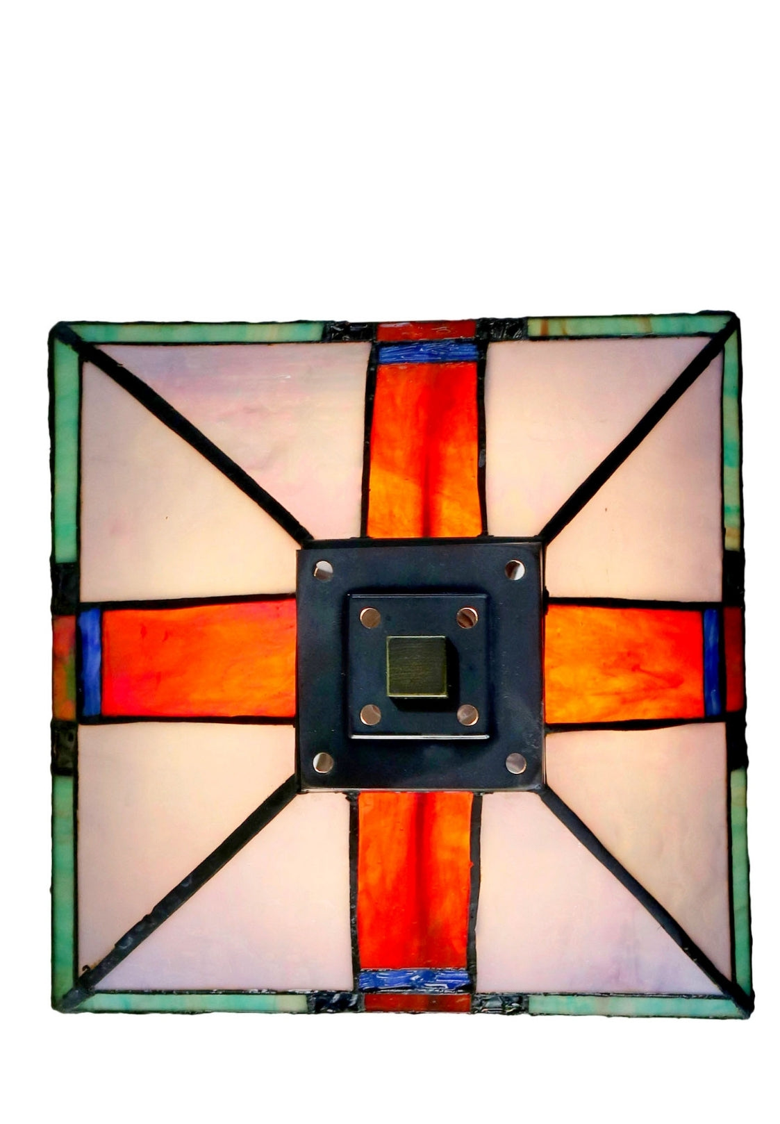 10" Mission Style Stained Glass Tiffany Table Lamp - Handcrafted Geometric Design