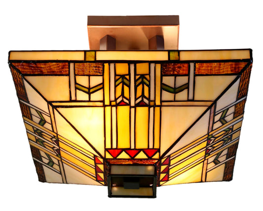 14" Mission  Tiffany Style Semi Flush Ceiling Light