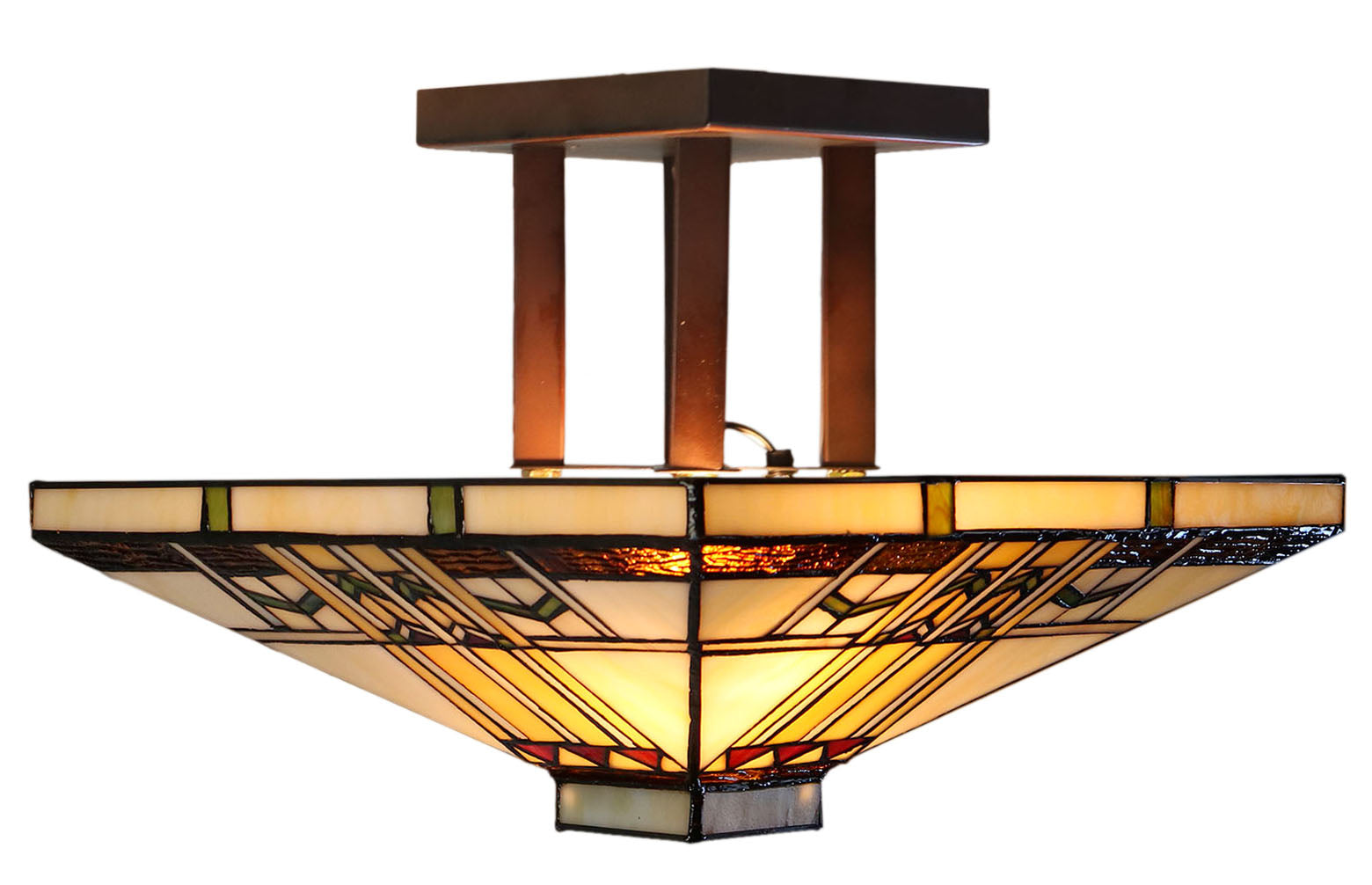 14" Mission  Tiffany Style Semi Flush Ceiling Light