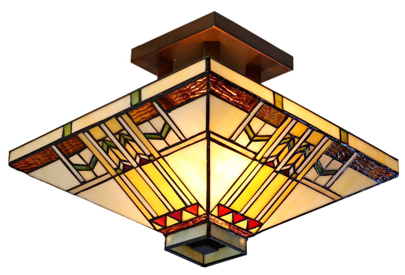 14" Mission  Tiffany Style Semi Flush Ceiling Light