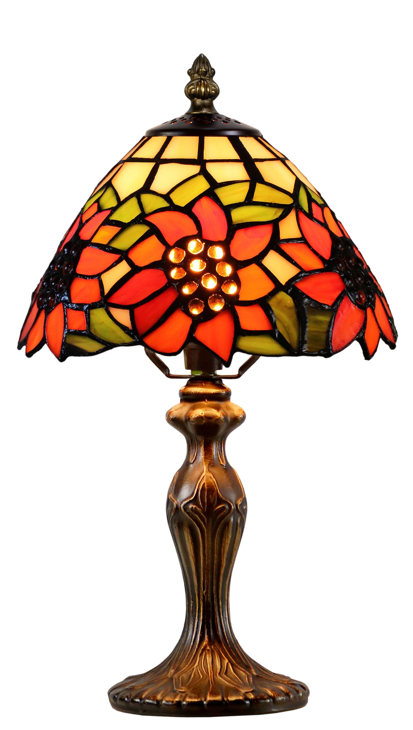 Classical 8" Red Sunflower Tiffany Mini Table Lamp