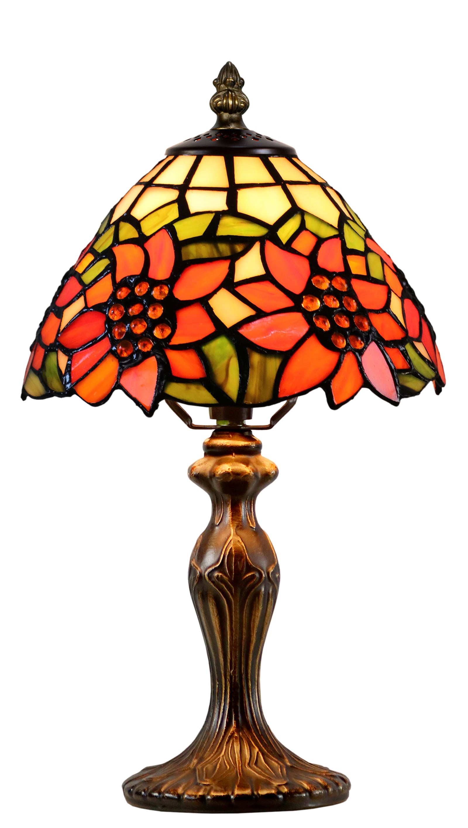 Classical 8" Red Sunflower Tiffany Mini Table Lamp