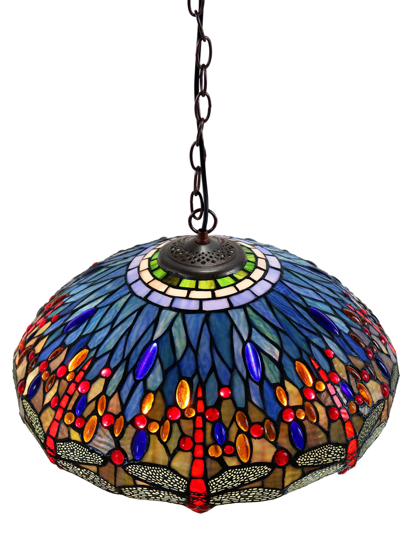 Large 18" Blue Dragonfly Stained Glass Leadlight Tiffany Pendant Light