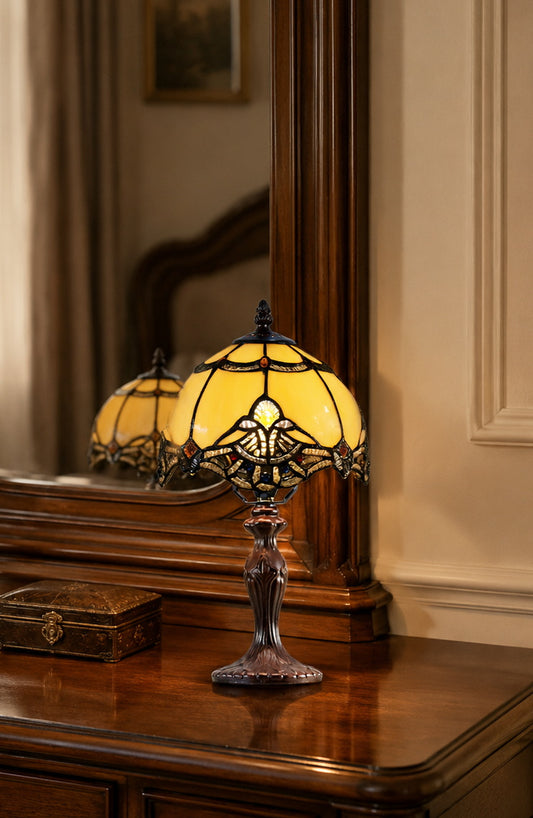 Elegant 8" Beige  Baroque Style Tiffany Mini Lamp