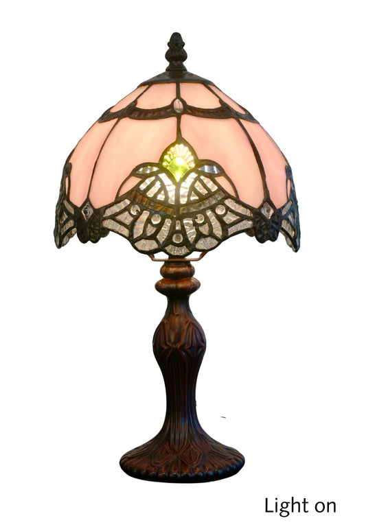 Lavender Pink Stunning  8"  Rococo Style curved Glass Tiffany Mini Lamp