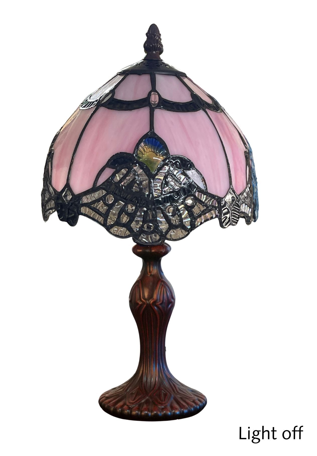 Lavender Pink Stunning  8"  Rococo Style curved Glass Tiffany Mini Lamp