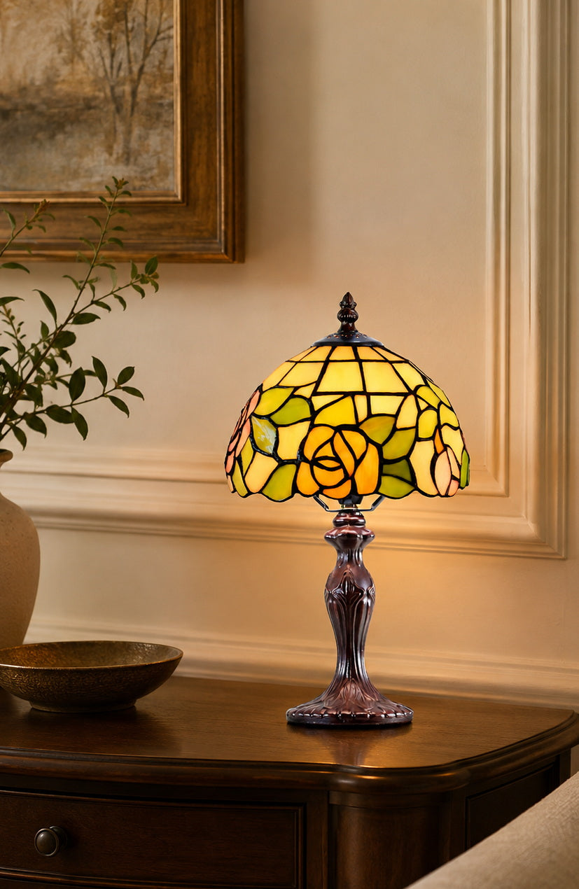 8" Amber Rose Tiffany Mini Table Lamp
