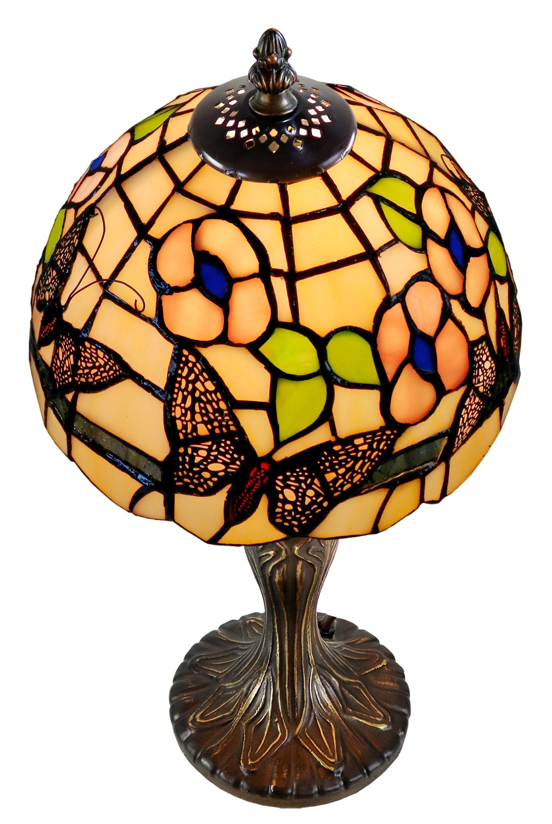 8" Butterfly Flower Tiffany Mini Table Lamp