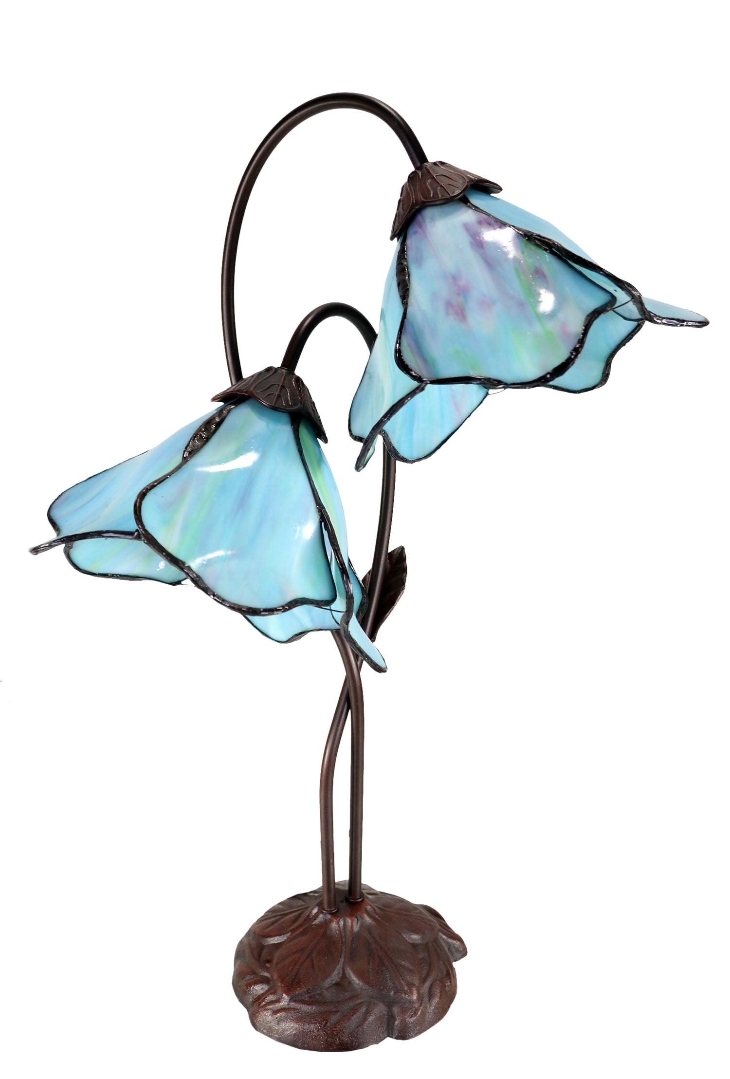 Double Lamp shade Flower  Water Lily Style Tiffany Table Lamp*Aqua Blue-Purple-Green