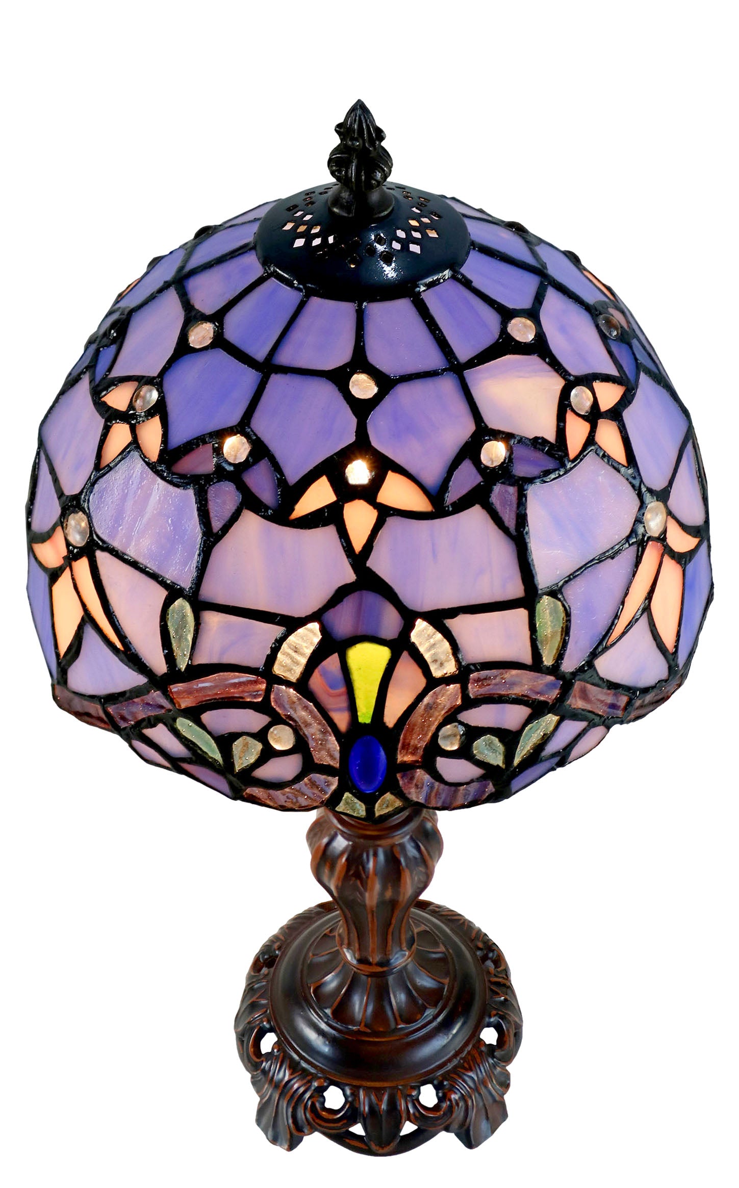 Stunning 8" Blue  Baroque Style Tiffany Mini Table Lamp