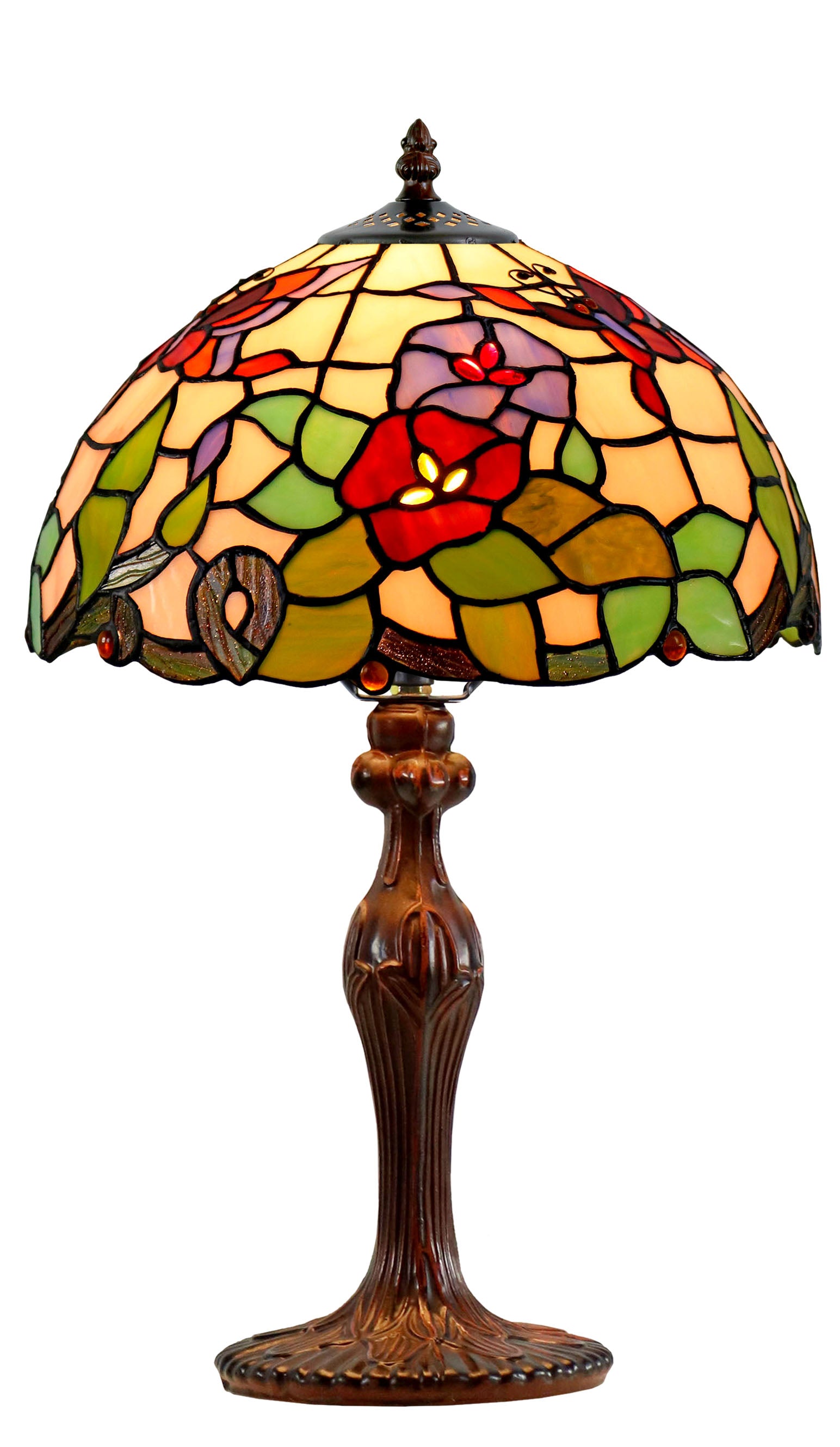 12" Butterfly  Flower Morning Glory Tiffany Bedside Lamp