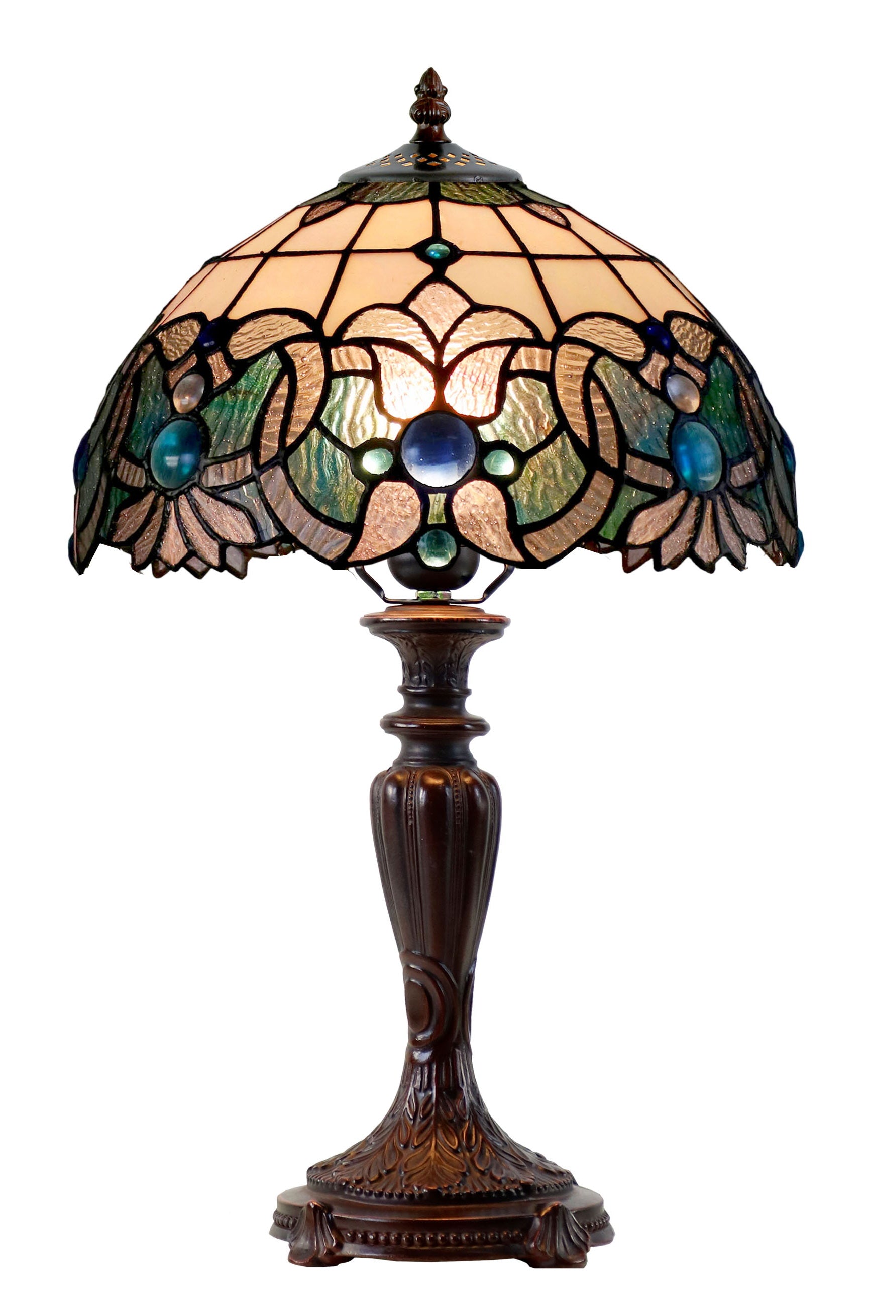 12" Ocean Blue Art Nouveau leadlight Bedside Lamp