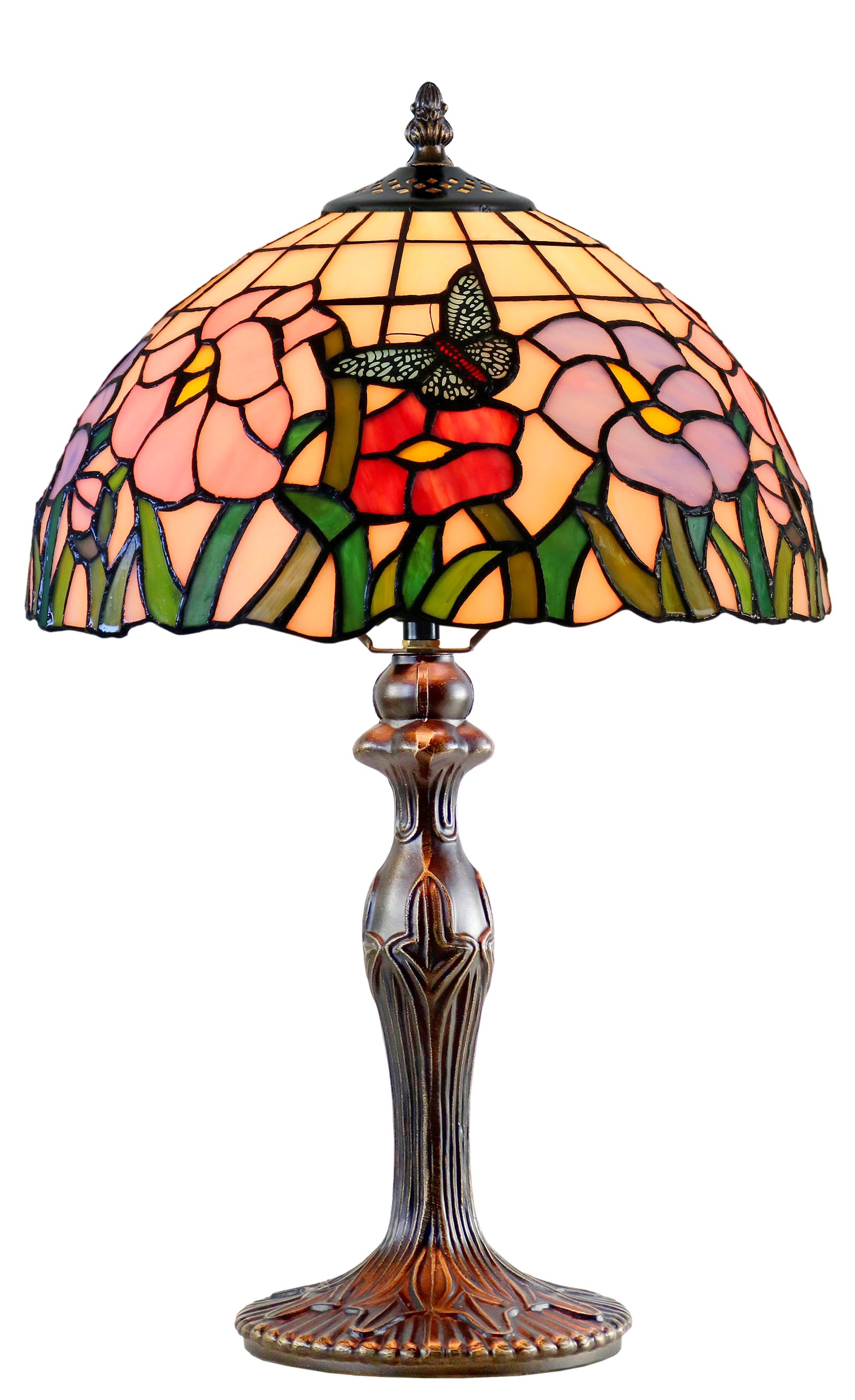 12“ Floral Butterfly Tiffany Bedside Table Lamp