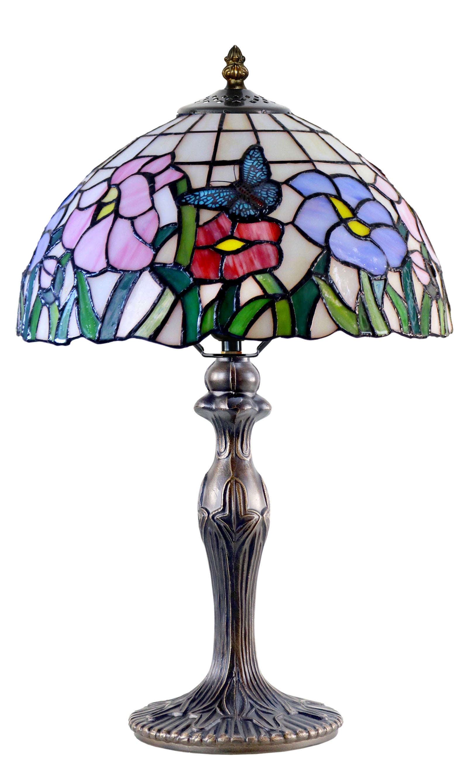 12“ Floral Butterfly Tiffany Bedside Table Lamp