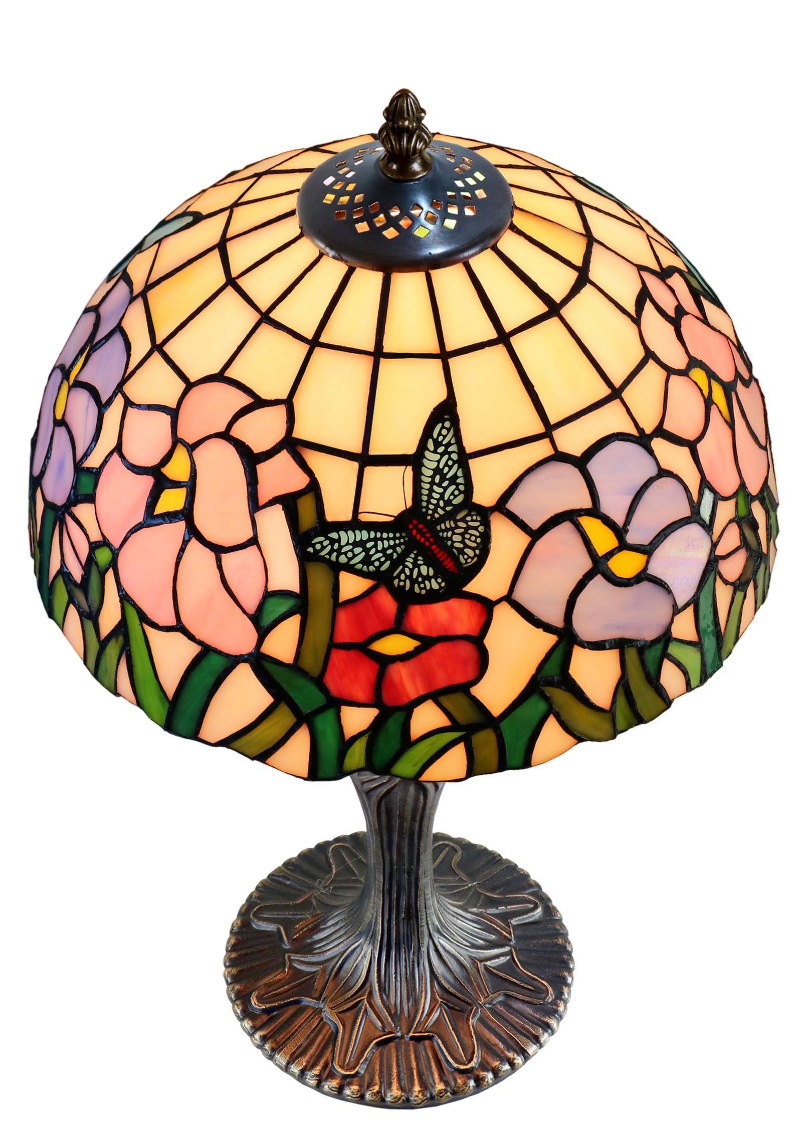 12“ Floral Butterfly Tiffany Bedside Table Lamp