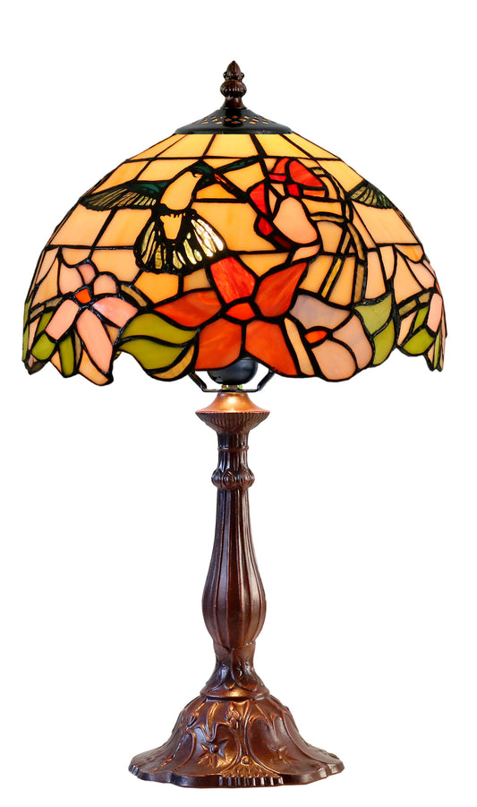 Classic 12" Hummingbird and Floral Tiffany Bedside Lamp