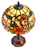 Classic 12" Hummingbird and Floral Tiffany Bedside Lamp