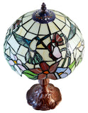 Classic 12" Hummingbird and Floral Tiffany Bedside Lamp