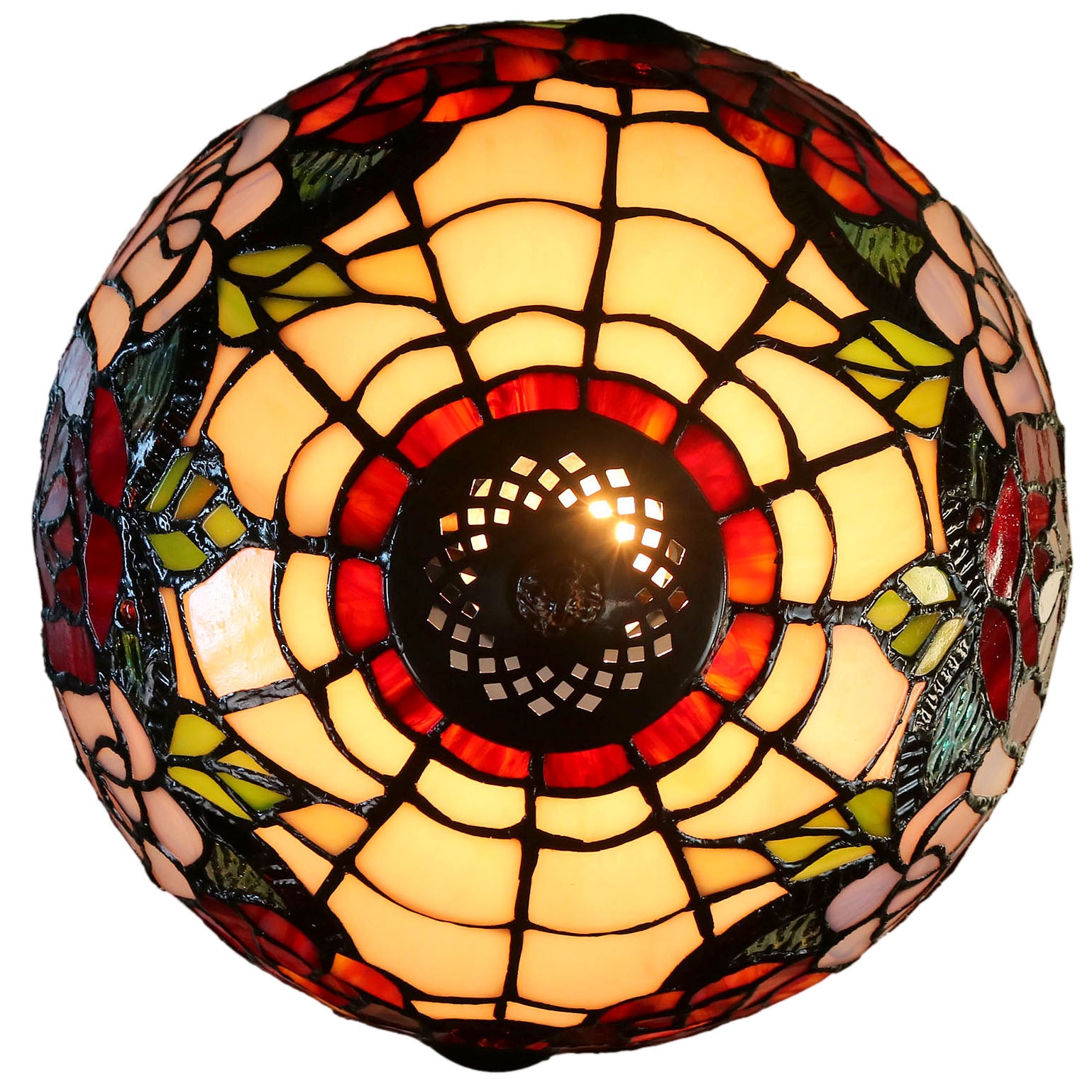 12" Traditional Red Rose Style Tiffany Table Bedside Lamp