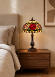 12" Traditional Red Rose Style Tiffany Table Bedside Lamp