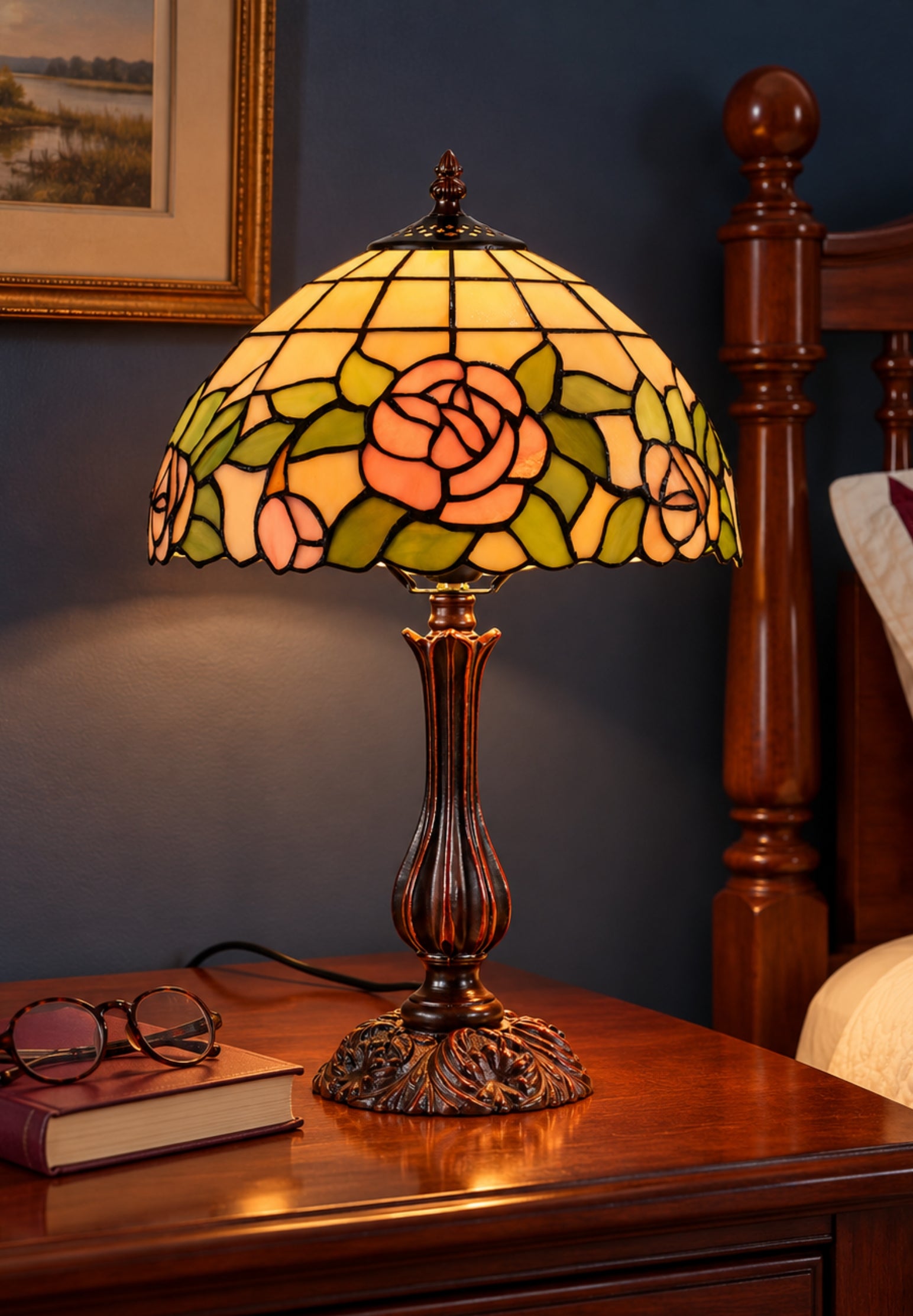 12" Blush Rose Tiffany Bedside Lamp