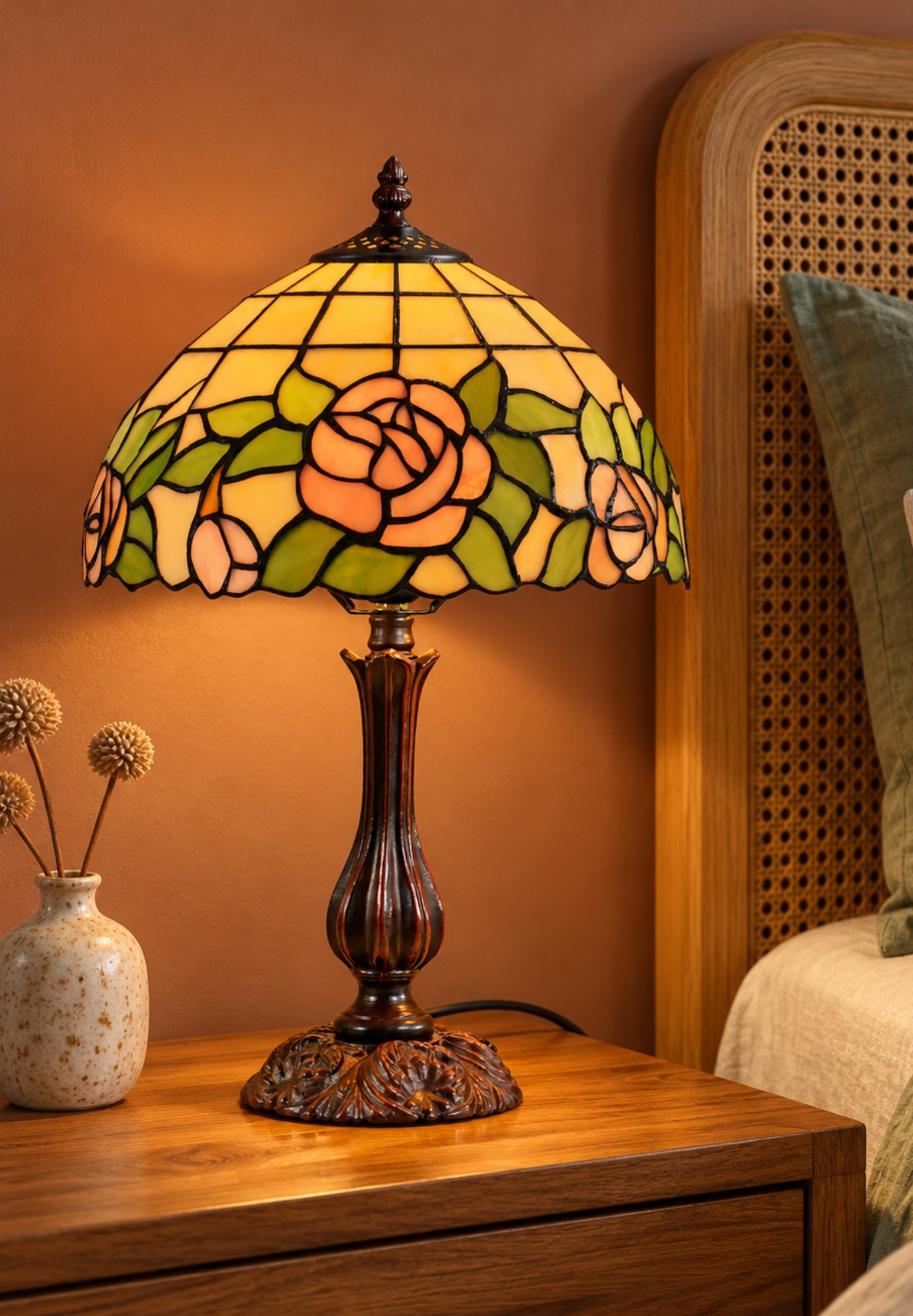 12" Blush Rose Tiffany Bedside Lamp