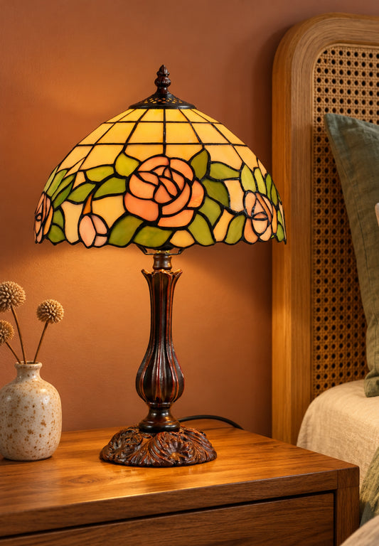 12" Blush Rose Tiffany-Style Bedside Lamp