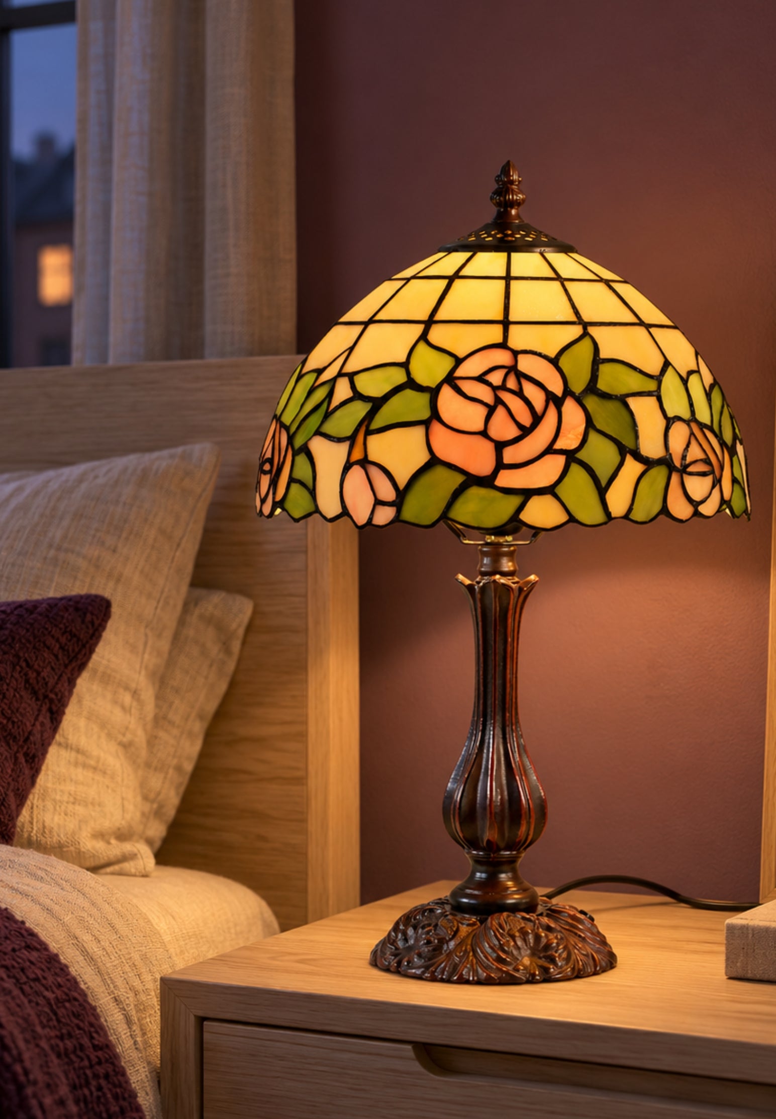 12" Blush Rose Tiffany Bedside Lamp